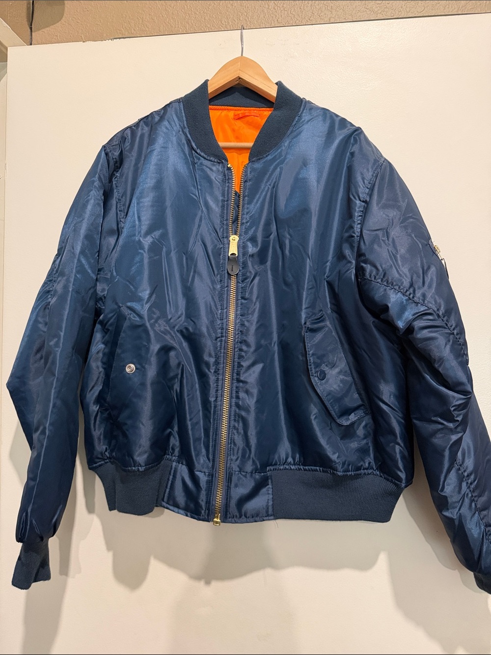 Navy Bomber Jacket with Orange Lining